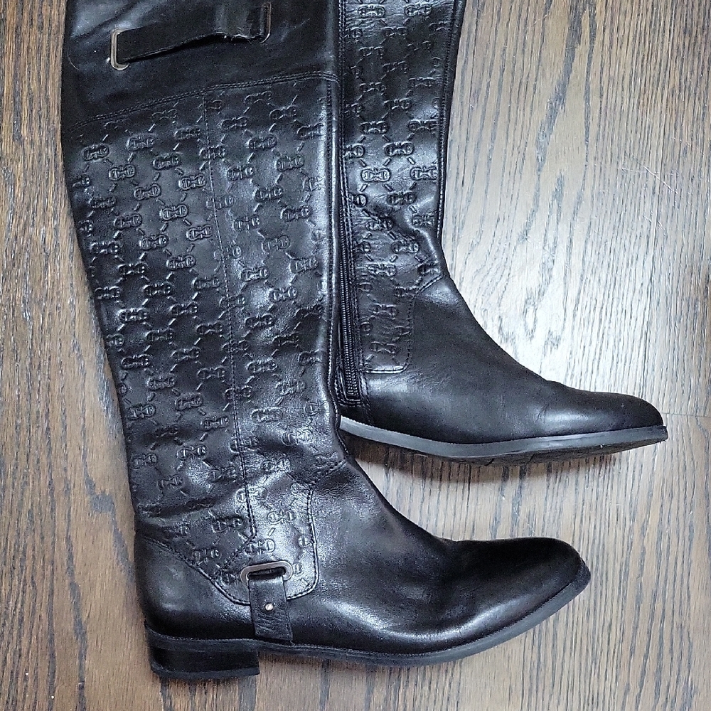 Etienne Aigner Black Embossed Tall Boots